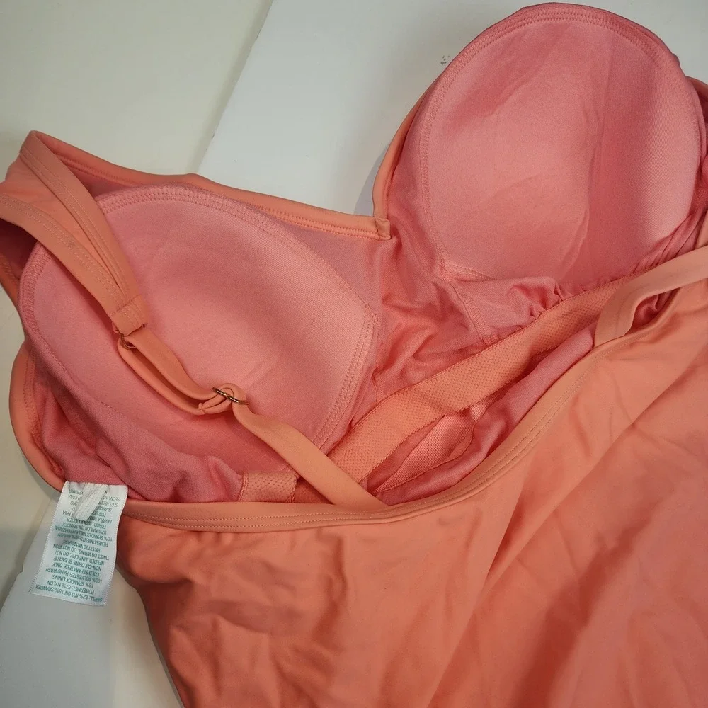 Kona Sol Swimsuit Women 24W Peach Orange Ruched Padded Classic Tropical 891 NWOT